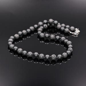 Men&#39;s Black Lava Stone Onyx Knotted Necklace, Gemstone Beaded Short Necklace, Surfer Necklace, Gift for Him,  Black Stone Necklace