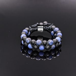 Men's Sodalite Double Row Bracelet Black Onyx Macrame Bracelet Adjustable Stone Bracelet Gift for Men Crystal Bracelet Gemstone Bracelet
