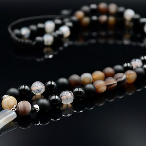 Men&#39;s Agate Pendant Necklace Gemstone Necklace Beaded Necklace Black Agate Necklace Spinner Necklace Men&#39;s Jewelry  Onyx Necklace For Men