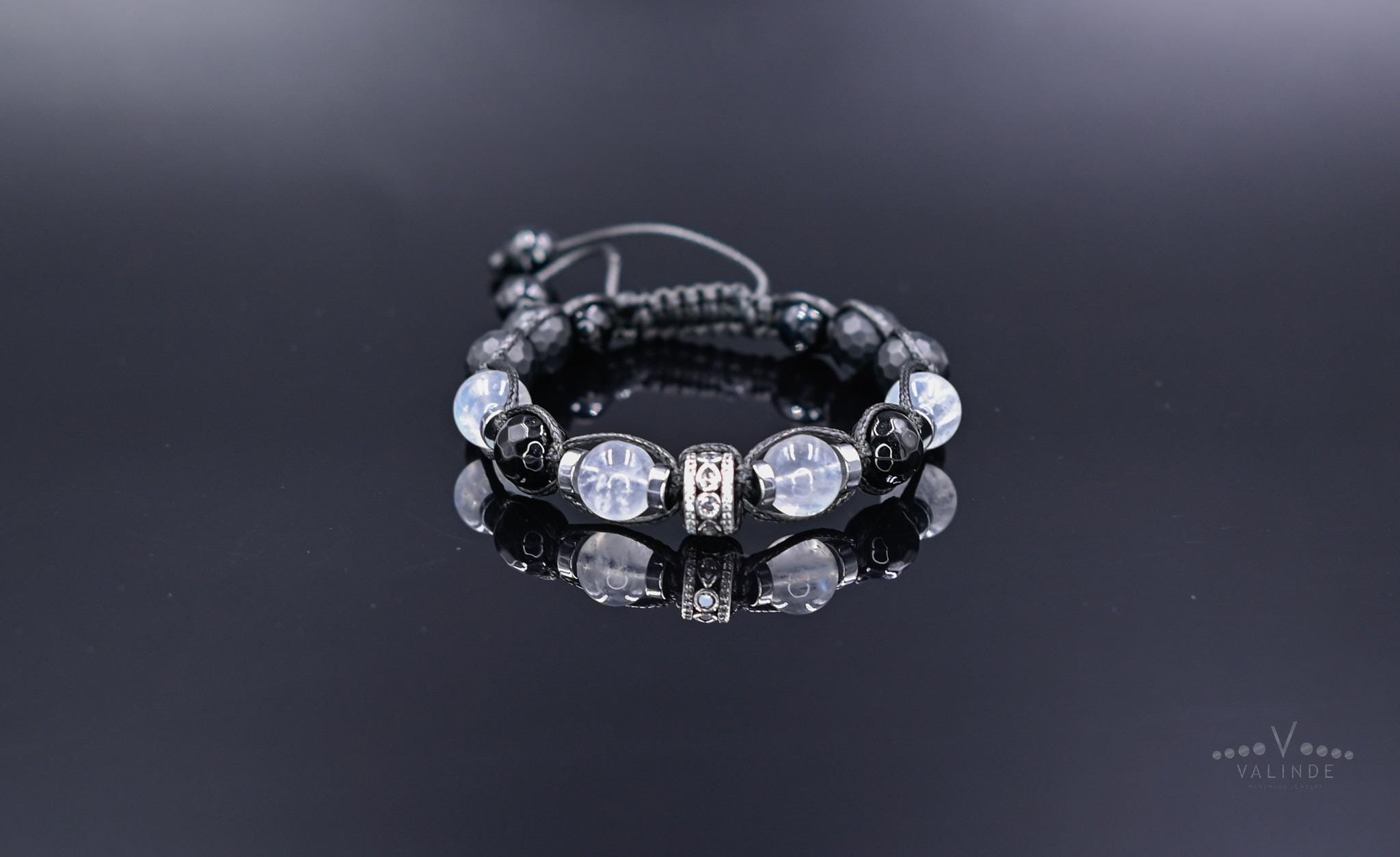 Natural Moonstone Bracelet for Men - Men's 925 Silver Bead