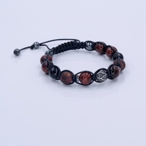 Rotes Tigerauge Geflochtenes Armband für Männer Herren Armband aus Stahlperlen Geschenk für Männer Verstellbares Makramee Edelstein Armband Vatertagsgeschenk Bild 7