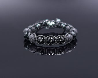 Men's Macrame Bracelet, Lava Stone & Black Agate Gemstone Beaded Bracelet, Father's Day Gift, Adjustable Bracelet, Gift for Men