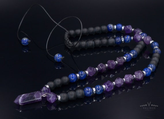 Men's Onyx and Amethyst Double Wrap Bracelet