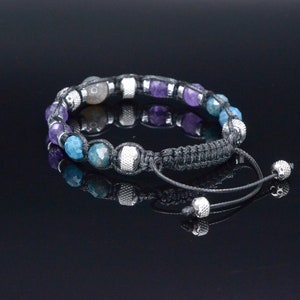 Men's Amethyst Apatite Crystal Bracelet, Labradorite Steel Beaded Bracelet, Gift for Men, Adjustable Macrame Braided Bracelet, Men's Gift image 7