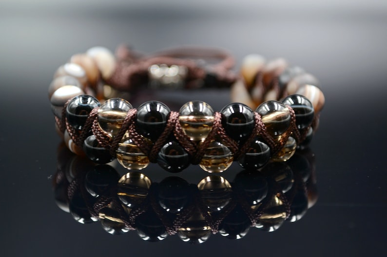 Men's Bracelet Double Crystal Bracelet Agate Bracelet Beaded Bracelet Gemstone Bracelet Smoky Quartz Bracelet Gift for Men Stone Bracelet image 3