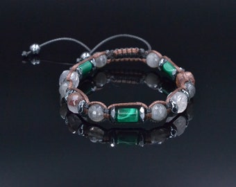 Men's Malachite Bracelet, Phantom Quartz Labradorite Hematite Crystal Beads Bracelet, Adjustable  Macrame Braided Bracelet, Gift for Men