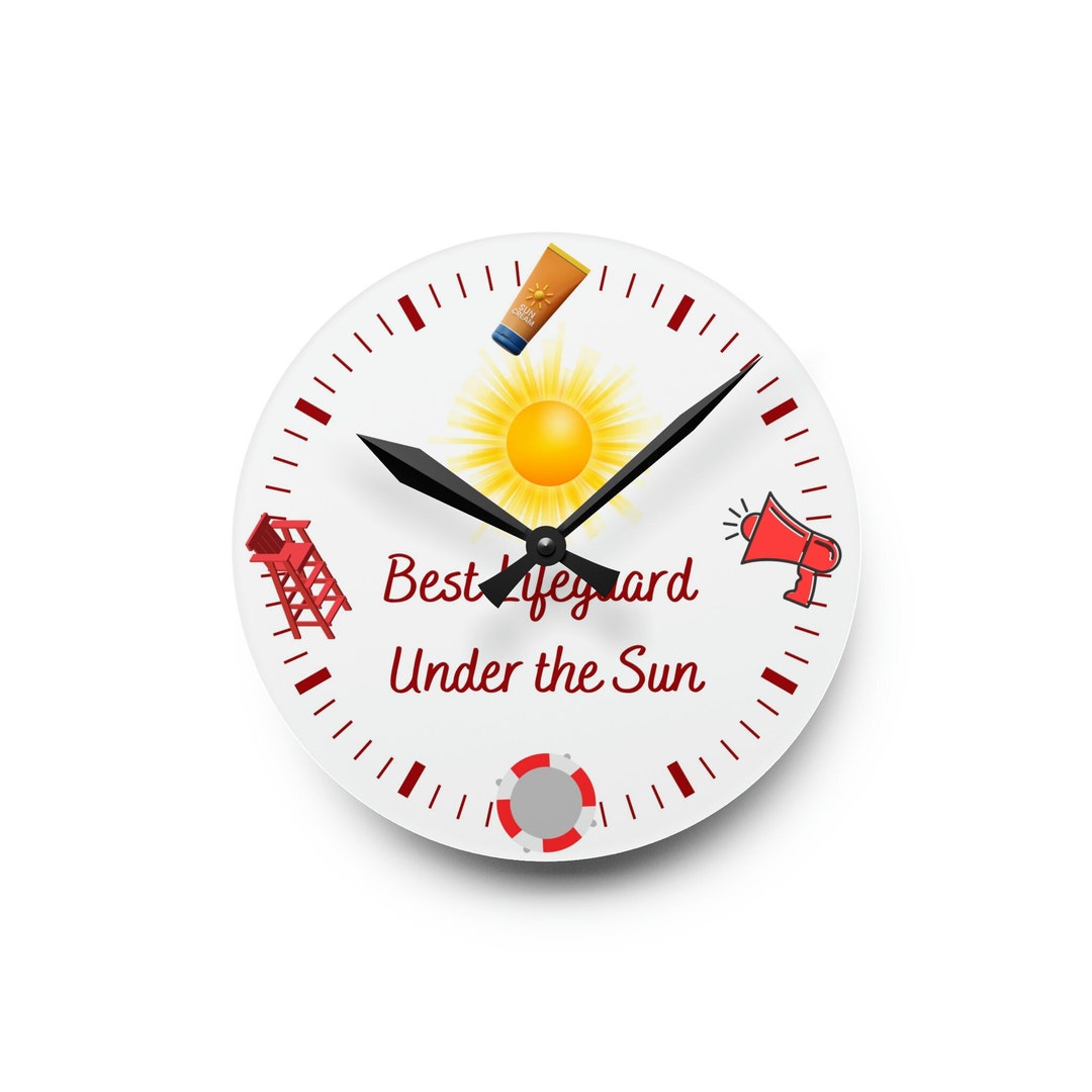 Lifeguard Wall Clock 8 Round, Small Cute Wall Clock, Sunny Wall Clock