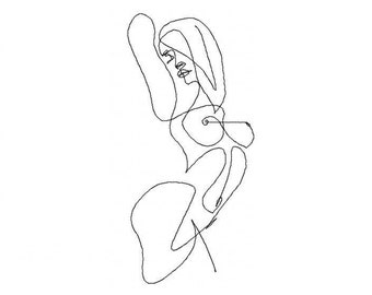 Naked Girl Embroidery Design - contour stitch embroidery pattern, line art