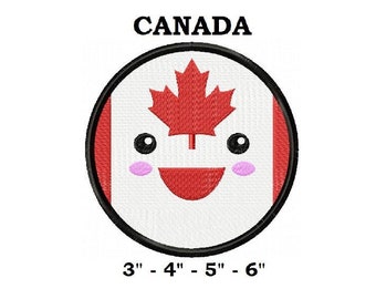 Canada Anime Smile Embroidery Design - 4 SIZES - National Flag Embroidery Design, Patriotic Embroidery Designs