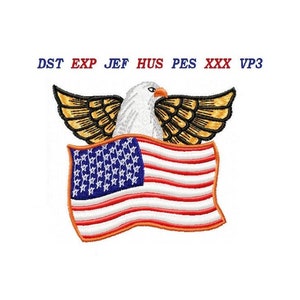American Eagle and Flag Stickdatei Maschinendesign - USA Symbole Stickmuster Sofort Download