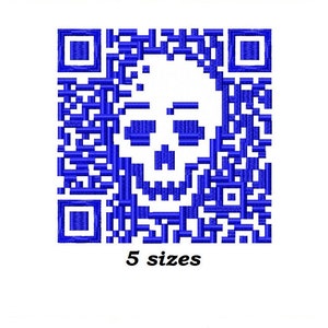 May include: Blue and white skull design in a QR code format. The text "5 sizes" is below the code.