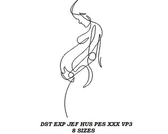 Pregnancy machine Embroidery Design - 8 sizes - Pregnant girl contour stitch embroidery pattern, line art, digital file
