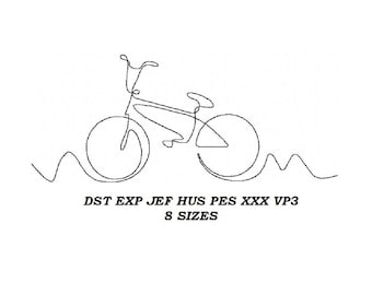 Bicycle machine Embroidery Design - 8 sizes - Bike contour stitch embroidery pattern, line art, digital file