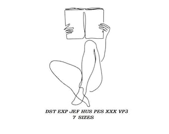 Love reading machine Embroidery Design 08 - 7 sizes - Love books contour stitch embroidery pattern, line art, digital file