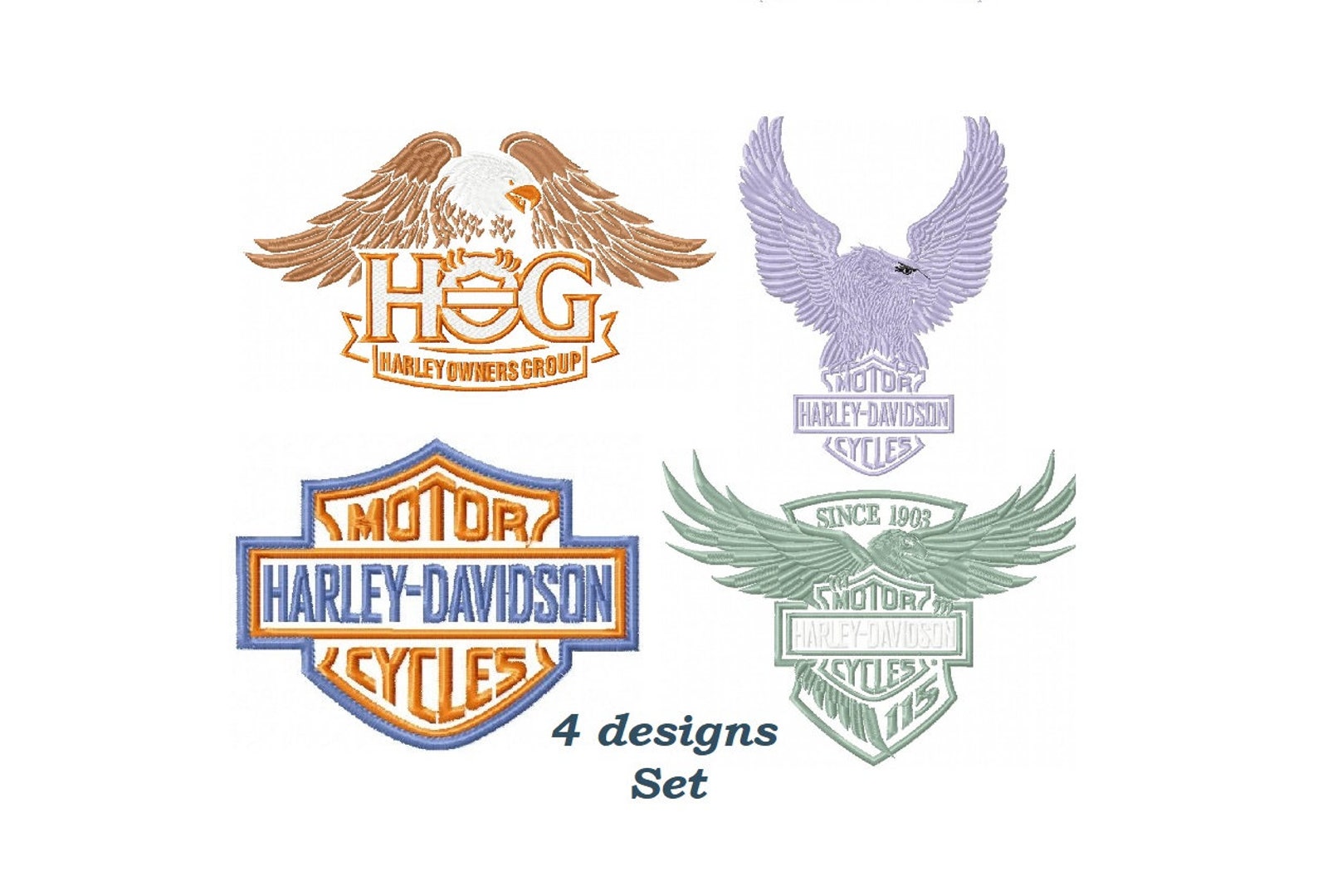 Harley Davidson logos Embroidery Machine Designs Set of 4 Etsy