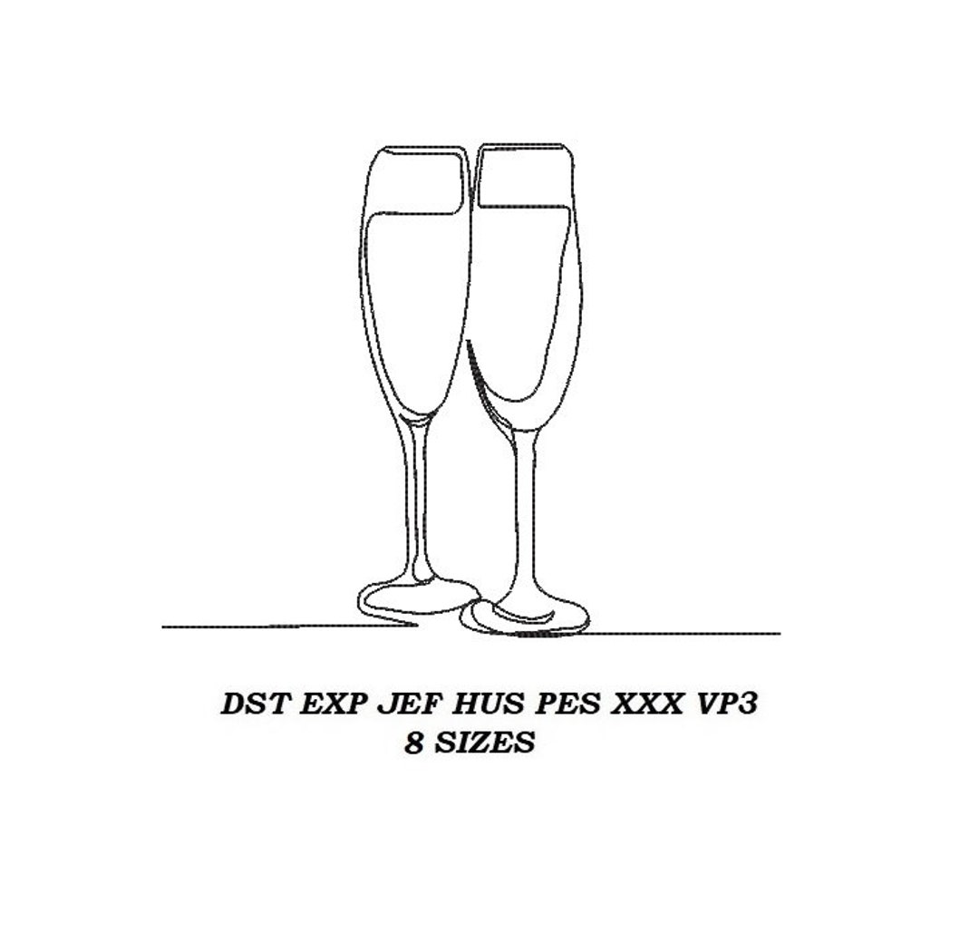 Champagne Glasses Machine Embroidery Design 04 8 Sizes Champagne Glasses Contour Stitch
