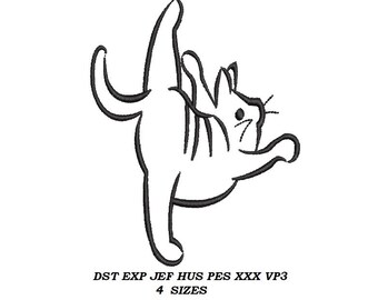 Yoga Cat Machine Embroidery Design 07 - 4 sizes - Cat contour stitch embroidery pattern, digital file