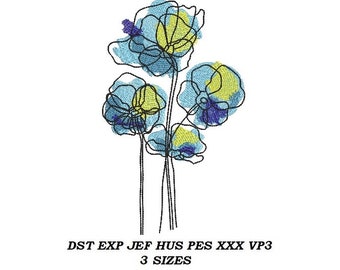 Watercolor Flowers Machine embroidery design - 3 sizes - embroidery Instant download, digital File