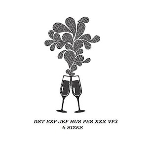Champagne glasses Embroidery Design 01 - 6 Sizes - embroidery pattern, digital file