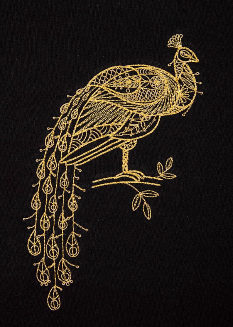 Peacock Embroidery Design Contour Stitch Embroidery Pattern Etsy