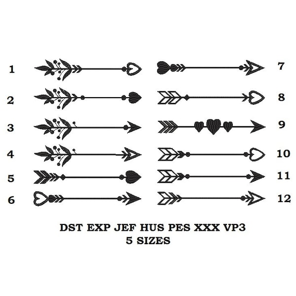Large Arrow Embroidery Machine Design Bundle - 12 embroidery patterns - 5 Sizes each
