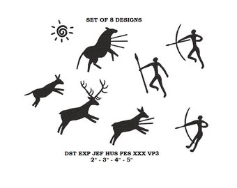 Cave Drawings Machine embroidery design - 4 sizes each - embroidery Instant download - Set of 8 Separate Designs