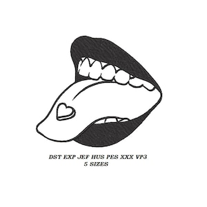 Mouth and Tongue Embroidery Design - 5 Sizes -Little Heart embroidery pattern, digital file