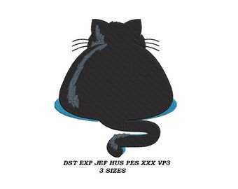 Black Cat Machine Embroidery Design - 3 sizes - Cat contour stitch embroidery pattern, digital file