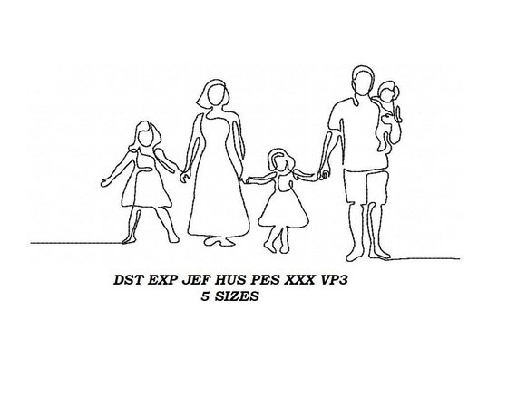 Family One Line Art Machine Embroidery Design 5 Sizes - Etsy