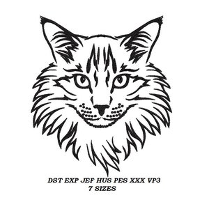 2匹の猫の1本の線画の機械刺繍デザイン - 7つのサイズ - 猫の