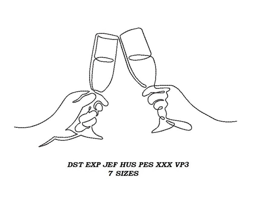 Champagne Glasses Machine Embroidery Design 05 7 Sizes Champagne Glasses Contour Stitch