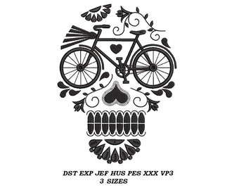 Biker Skull Embroidery Machine Design - 3 sizes - embroidery pattern, digital file