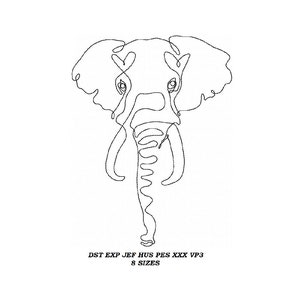 Elephant Machine Embroidery Design - 8 sizes - contour stitch embroidery pattern, line art, digital file