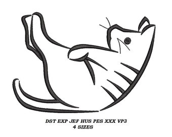 Yoga Cat Machine Embroidery Design 04 - 4 sizes - Cat contour stitch embroidery pattern, digital file