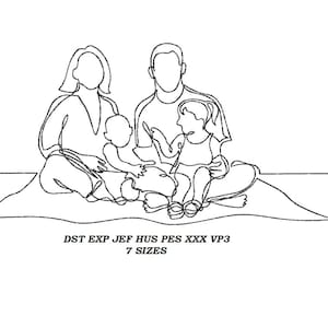 Family Time een lijn kunst Machine Borduurwerk Ontwerp - 7 maten - Familie Picknick borduurpatroon, lijn kunst, digitaal bestand