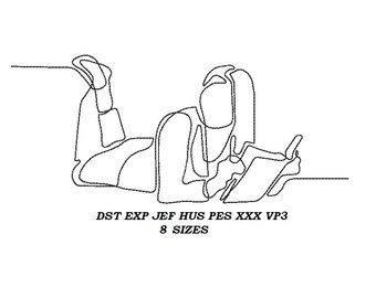 Love reading machine Embroidery Design 02 - 8 sizes - Love books contour stitch embroidery pattern, line art, digital file