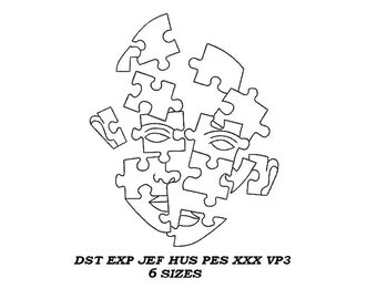 Face Puzzle Embroidery Design - 6 sizes - Chaos embroidery pattern, digital file