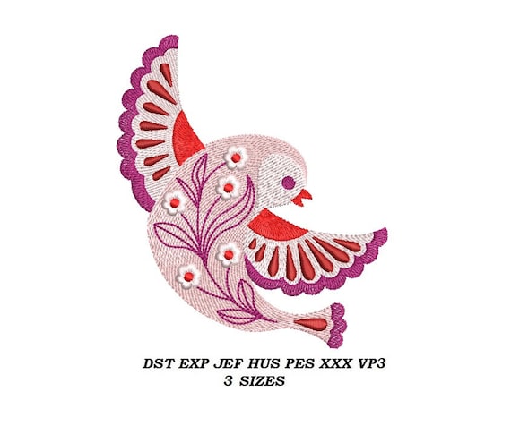 Folk Bird Machine Embroidery Design - 3 SIZES - embroidery pattern Instant Downloadable, digital file