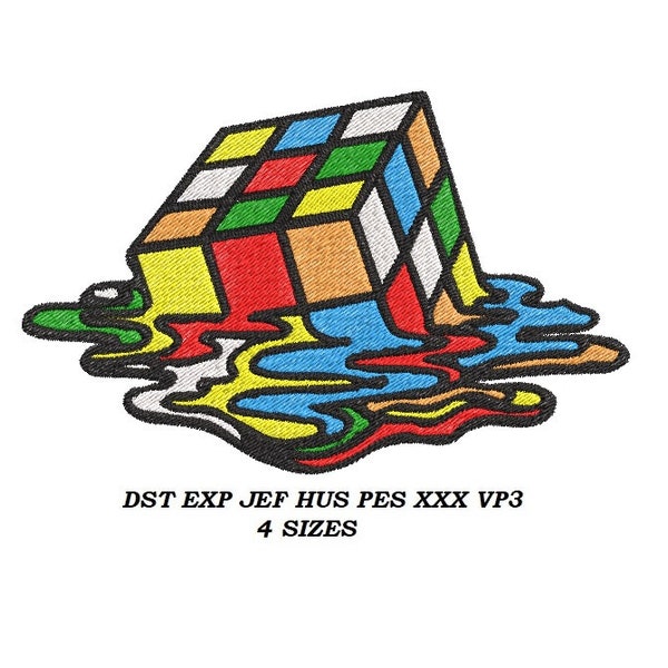 Melting Rubik's Cube Machine Embroidery Design 02 - 4 sizes - Instant downloadable file, digital file