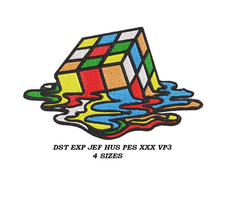 Melting Rubik's Cube Machine Embroidery Design 02 4 Etsy
