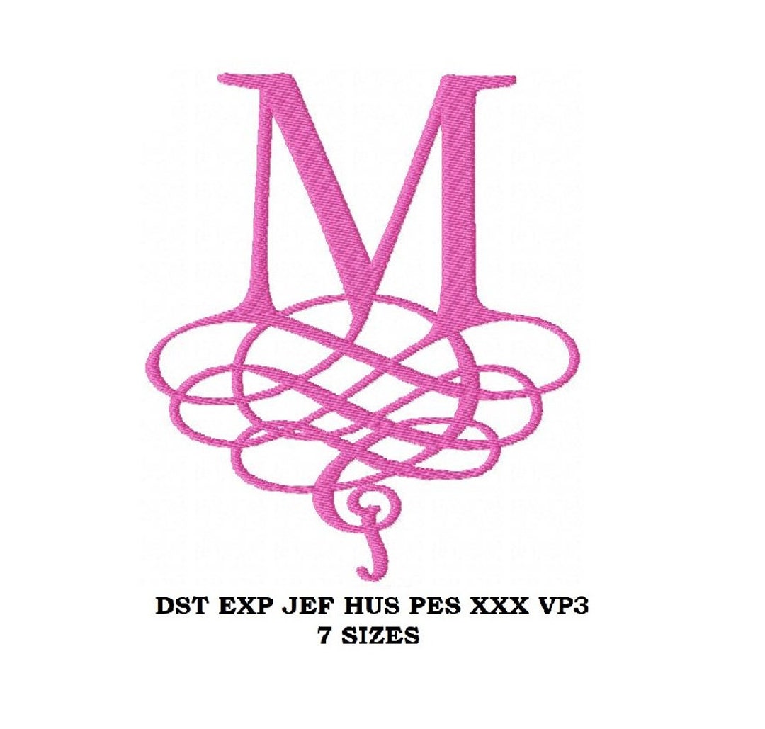 Machine Embroidery Initial LETTER M Uppercase 7 SIZES Alphabet