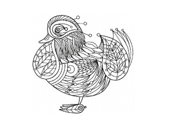 Mandarin duck Embroidery Design - contour stitch embroidery pattern, line art