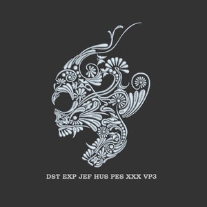 Floral Skull Machine Embroidery Design - embroidery pattern
