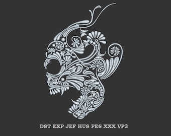 Floral Skull Machine Embroidery Design - embroidery pattern