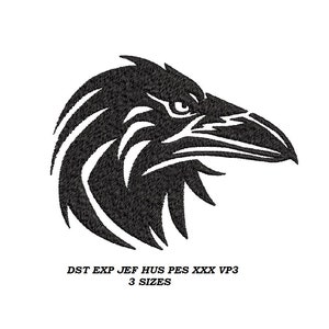 Raven Tribal Embroidery Design 05 - 3 sizes - black raven head embroidery pattern,  instant downloadable