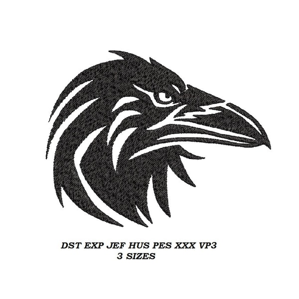 Raven Tribal Embroidery Design 05 - 3 sizes - black raven head embroidery pattern,  instant downloadable