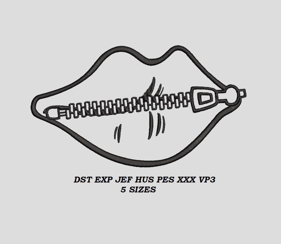 Zip Lips Machine Embroidery Design 5 Sizes Embroidery Pattern Instant