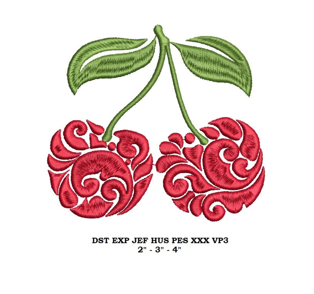 Cherry Machine Embroidery Design 3 Sizes Berries Embroidery Pattern