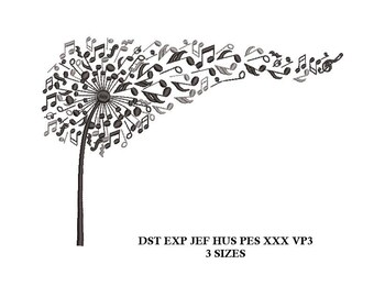 Flower Music Machine Embroidery Design - 3 sizes - Dandelion embroidery pattern, digital file