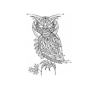 Owl Embroidery Design - contour stitch embroidery pattern, line art
